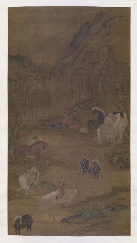 Men and horses at a stream