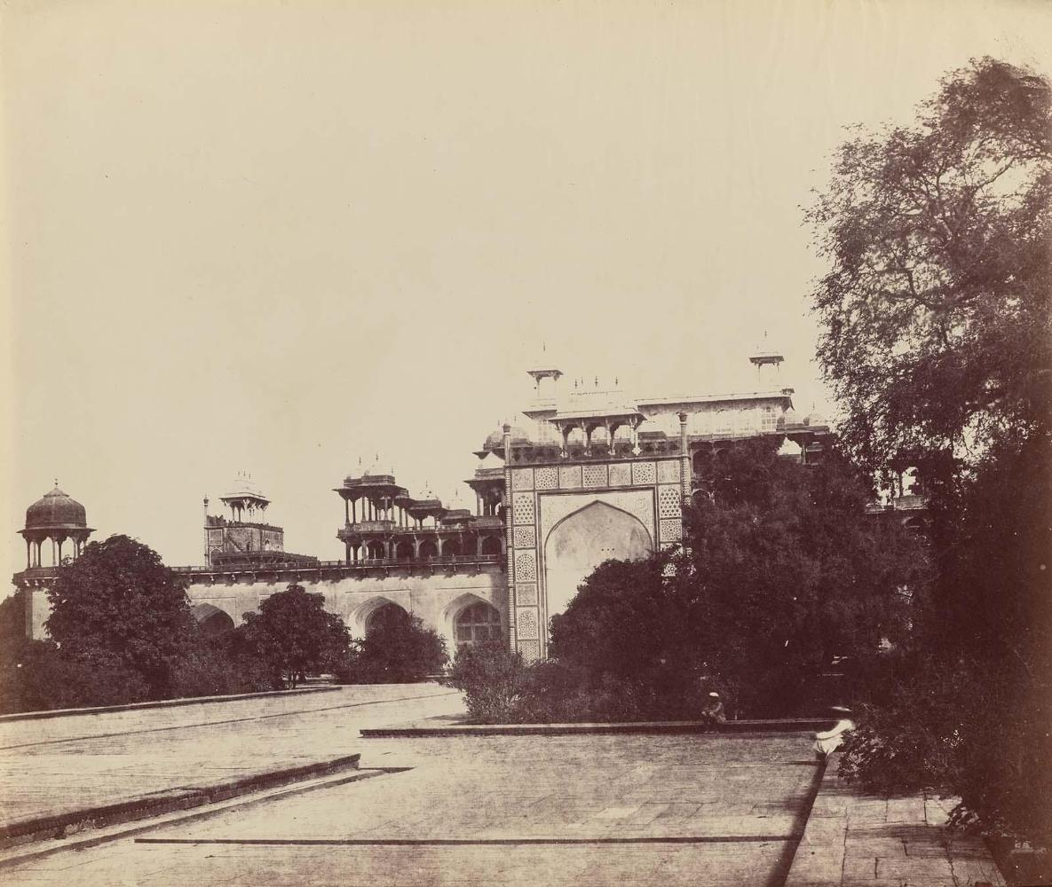 Akbar's Tomb, South Front from East Side of Courtyard with Two Figures