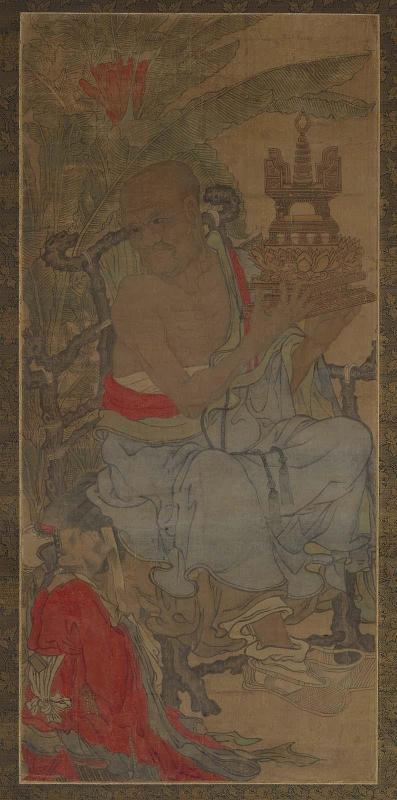 Seated Luohan holding a Stupa