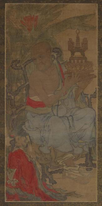 Seated Luohan holding a Stupa