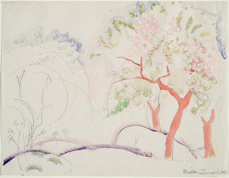 Group of Three Flowering Trees
