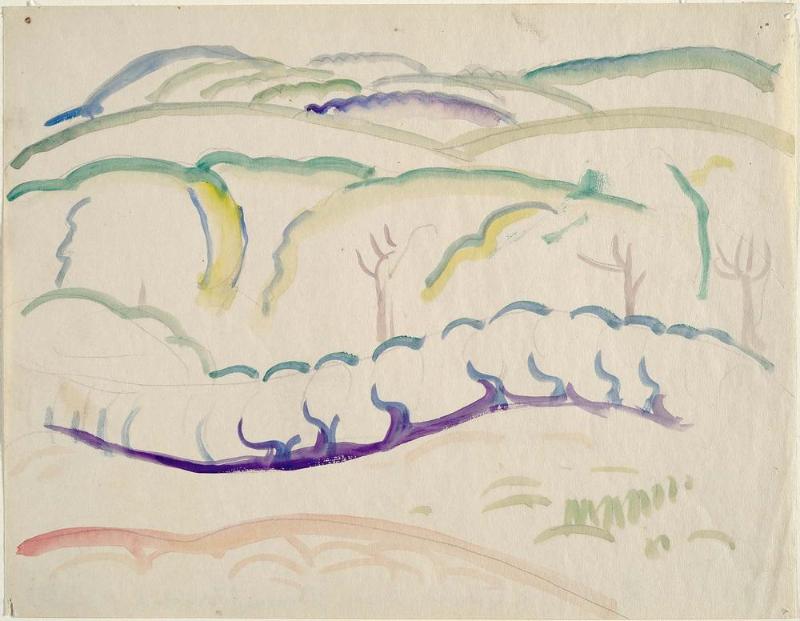 Landscape with Row of Trees on Hill