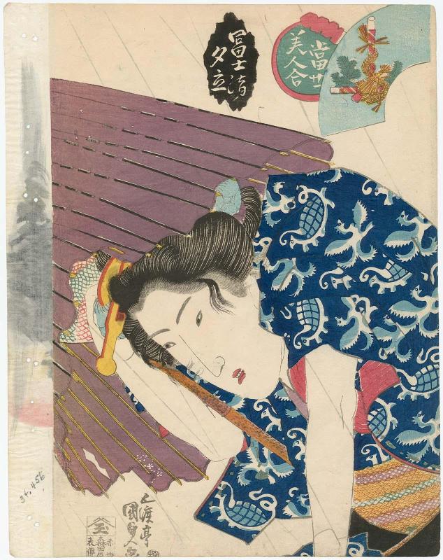 Sudden Shower on the Way Home from the Fuji Festival (Fuji kaeri no yûdachi), from the series Contest of Present-day Beauties (Tôsei bijin awase)