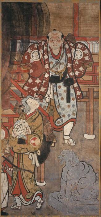 Theater signboard depicting scenes from the play Nue shigedô sakiwake yûsha e