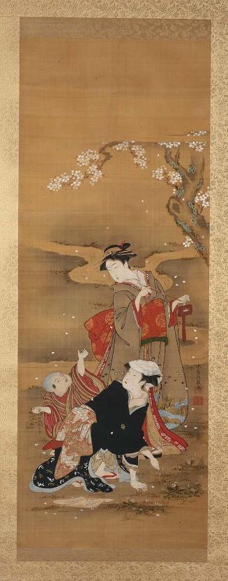 Picking Young Herbs beneath Cherry Blossoms