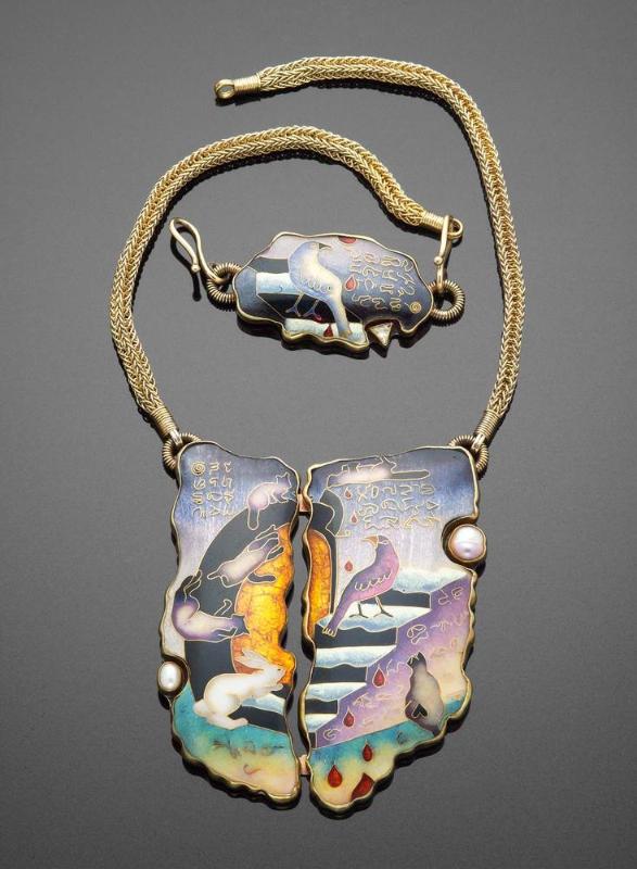Three-Part Vertical Neckpiece with Raven
