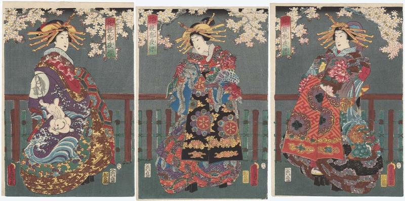 Contest of Flowers: Night Cherry Blossoms in the Pleasure Quarter (Hana kurabe kuruwa yozakura)