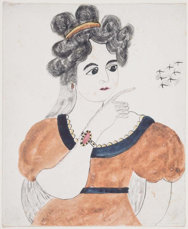 Lady pointing to a flight of birds