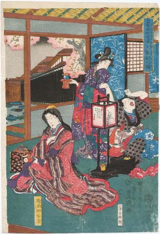 Akoya Instructing Hitomaru at Gojôzaka (Gojôzaka Akoya Hitomaru kyôyu no zu): The Courtesan (Yûkun) Akoya (R) and Kagekiyo's Daughter (Musume) Hitomaru (L)