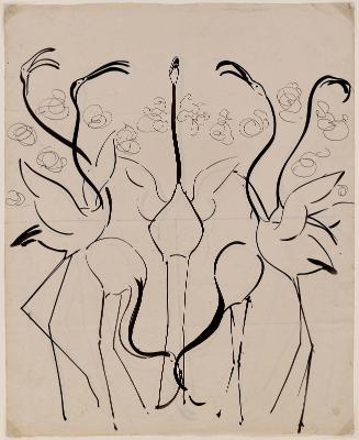 Flamingoes (recto and verso) Design for Batik wall covering