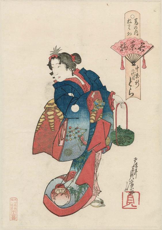 Tora II of Nakamori-ken in Gathering Spring Herbs (Wakanatsumi), from the series Costume Parade of the Shimanouchi Quarter (Shimanouchi nerimono)