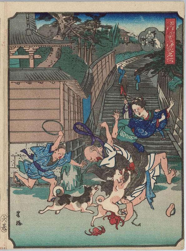 Shimodera-chô, from the series Comical Views of Famous Places in Osaka (Kokkei Naniwa meisho)