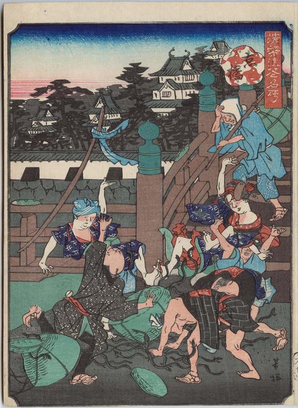 Kyô-bashi Bridge, from the series Comical Views of Famous Places in Osaka (Kokkei Naniwa meisho)