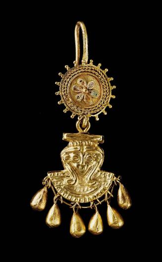 Pendant earring with Hathor head and rosette