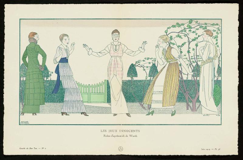 "Les Jeux Innocents - Robes d'après-midi de Worth," plate 58 from Gazette du Bon Ton, Volume 1, No. 6