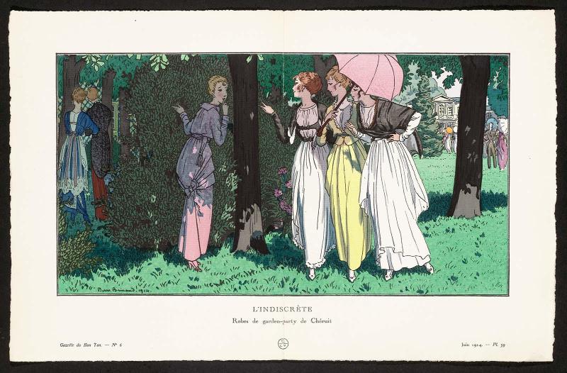 "L'Indiscrète - Robes de garden-party de Chéruit," plate 59 from Gazette du Bon Ton, Volume 1, No. 6