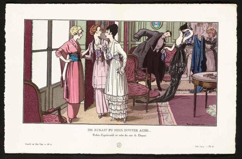 "On Aurait Pu Nous Inviter Aussi... - Robes d'après-midi et robe du soir de Doucet," plate 61 from Gazette du Bon Ton, Volume 1, No. 6