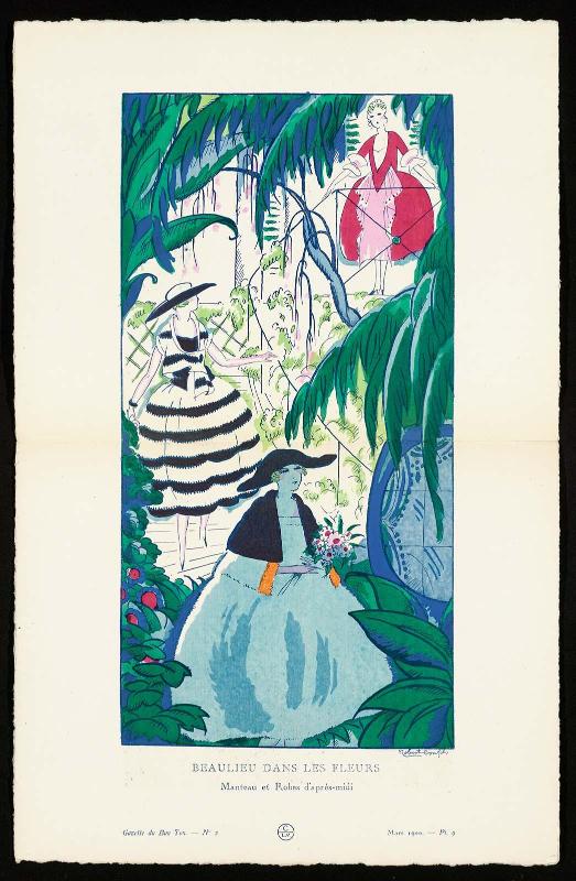 "Beaulieu Dans les Fleurs - Manteau et Robes d'après-midi," plate 9 from Gazette du Bon Ton, Volume 1, No. 2