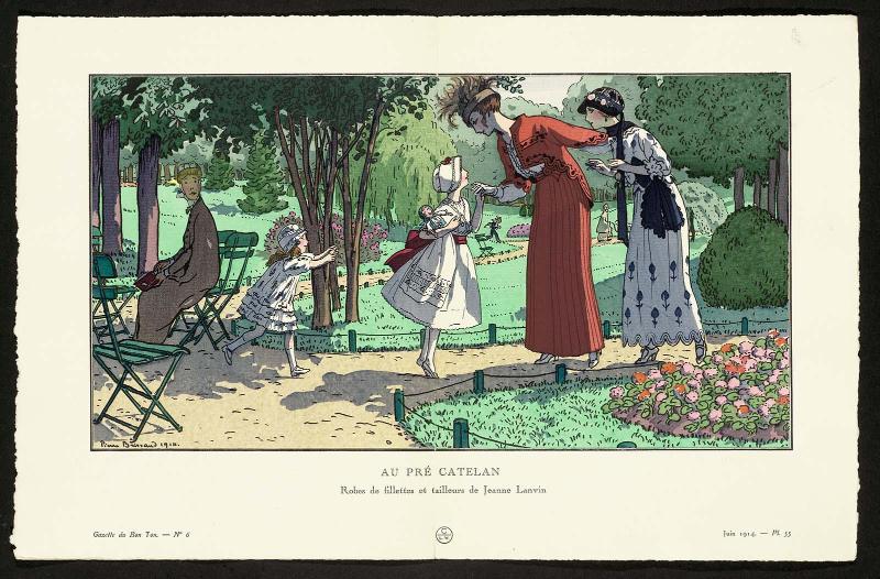 "Au Pré Catelan - Robes de fillettes et tailleurs de Jeanne Lanvin," plate 55 from Gazette du Bon Ton, Volume 1, No. 6