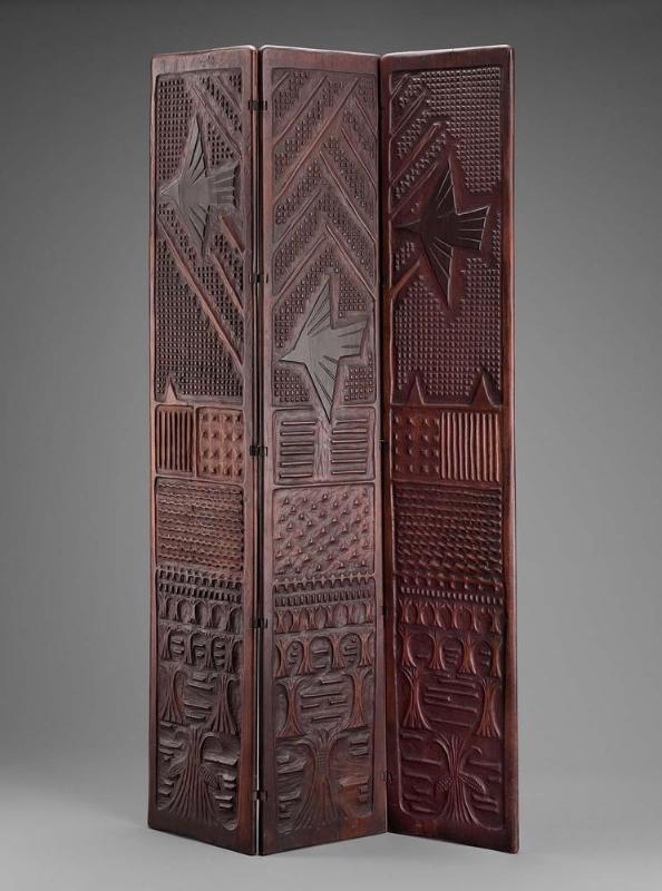 Three-panel folding screen
