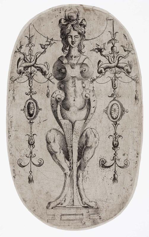 Terminal Figure of a Sphinx with a Crescent in Her Hair