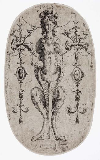 Terminal Figure of a Sphinx with a Crescent in Her Hair