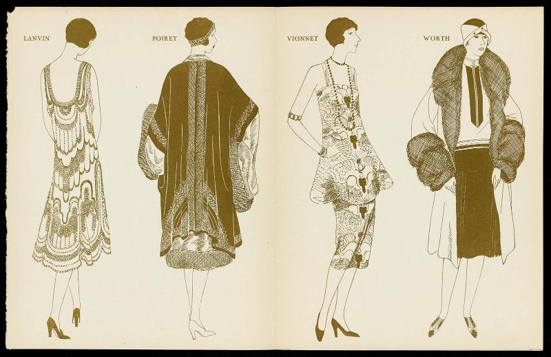 "Douze Robes pour Décembre 1925 - Lanvin, Poiret, Vionnet, Worth," croquis from Gazette du Bon Ton, No. 9