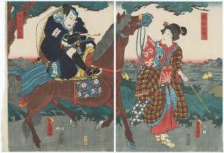 Actors Iwai Kumesaburô III as Seki no Koman (R) and Ichikawa Kodanji IV as Shimobe Hachizô (L)