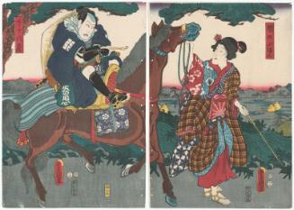 Actors Iwai Kumesaburô III as Seki no Koman (R) and Ichikawa Kodanji IV as Shimobe Hachizô (L)