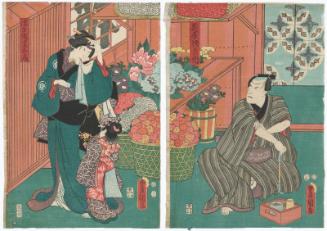 Actors Kataoka Gadô II as Florist (Hanaya) Tokubei (R) and Nakamura Daikichi III as Tokubei's Wife (Tsuma) Ofusa (L)

