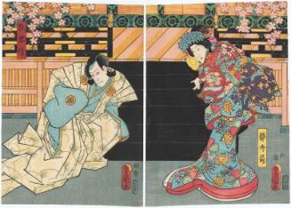 Actors Onoe Kikugorô IV as Shizuka Gozen (R) and Ichikawa Kodanji IV as Fox (Kitsune) Tadanobu (L)